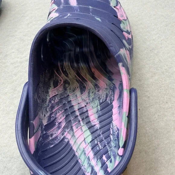 Rugged Shark Marbled Clogs Purple Pink Green Slip On Water Shoes Womens Size 8 - Picture 7 of 11